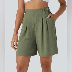 High Waisted Pocket Wide Leg Casual Linen-Feel Bermuda Shorts NWT